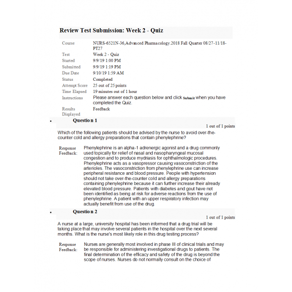 NURS 6521N Week 2 Quiz 2 (Fall 2019 - 25 out of 25)
