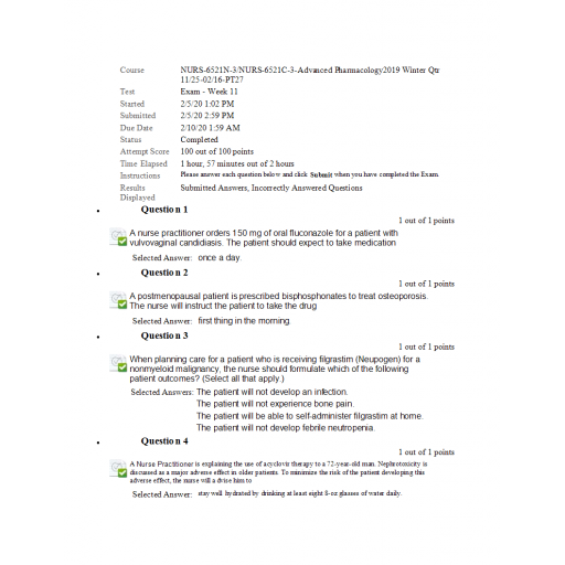 NURS 6521N - NURS 6521C Final Exam (100 out of 100)