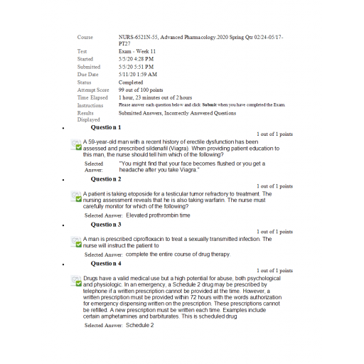 NURS 6521N Final Exam 3 (99 out of 100)