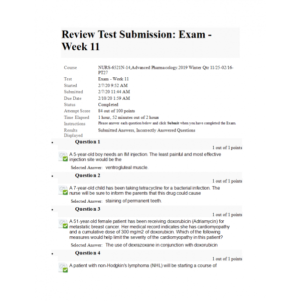 NURS 6521N Final Exam 10 with Answers - (84 out of 100)