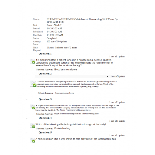 NURS 6521N - NURS 6521C Midterm Exam 7 (100 out of 100)