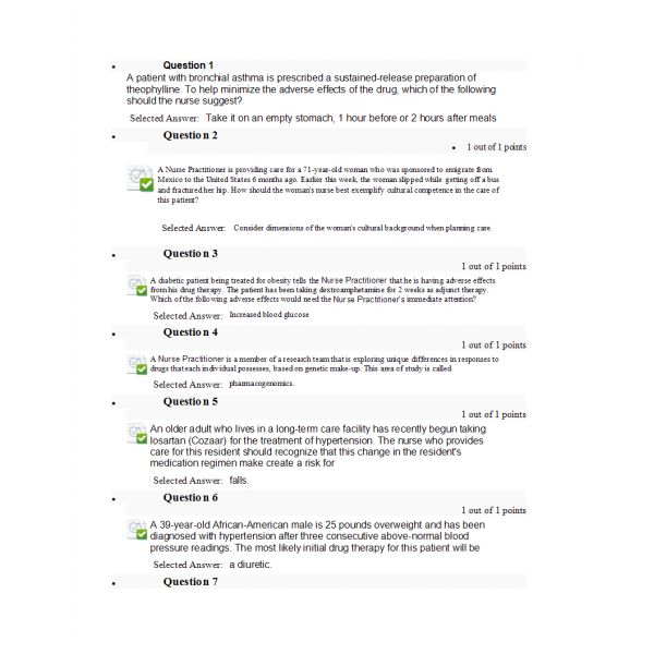 NURS 6521N Midterm Exam 1 - (100 out of 100)