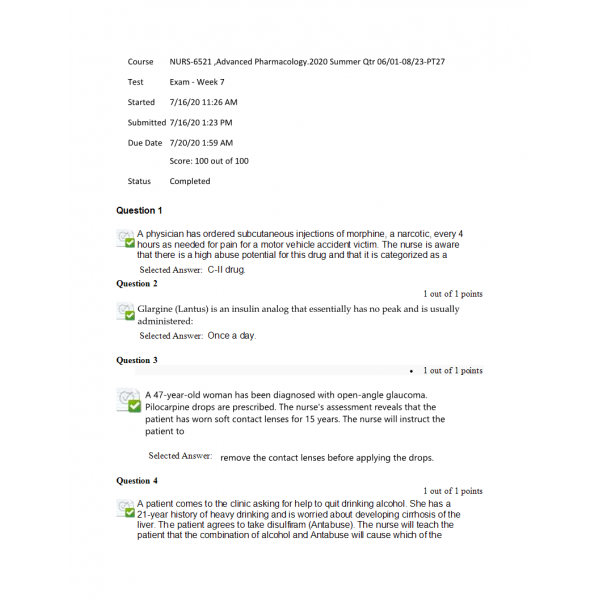 NURS 6521N Midterm Exam 2 with Answers - (100 out of 100)