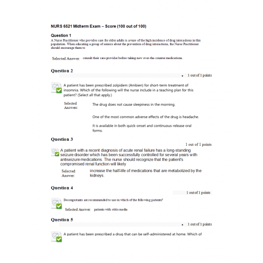 NURS 6521N Midterm Exam 4 (100 out of 100)
