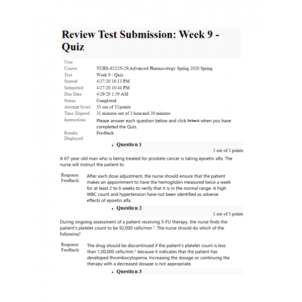 NURS 6521N Week 9 Quiz (33 out of 35)