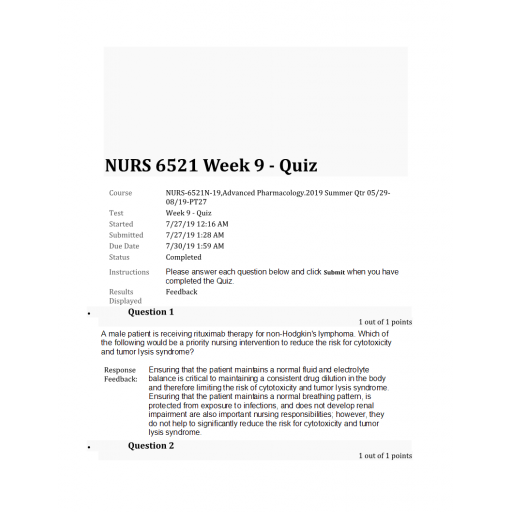NURS 6521N Week 9 Quiz 1 