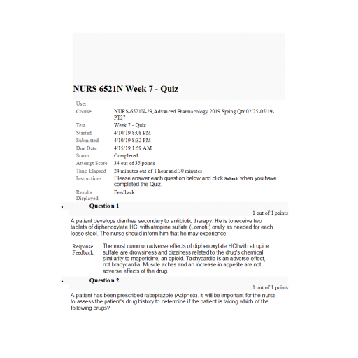NURS 6521N Week 7 Quiz 6 (34 out of 35)