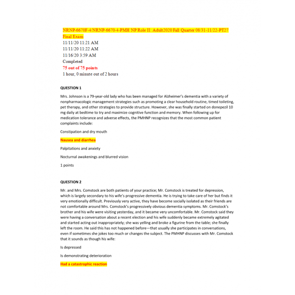 NURS 6670 Final Exam 1 - Question and Answers (75/75 Points) NURS 6670 Final Exam 1 - Question and Answers (75/75 Points)