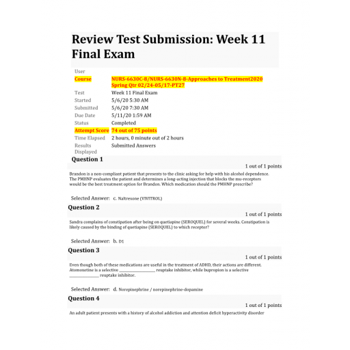 NURS 6630C - NURS 6630N Final Exam 2 (74 out of 75)