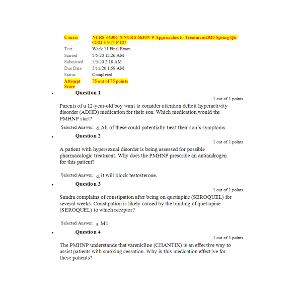 NURS 6630C - NURS 6630N Final Exam 6 (75 out of 75)