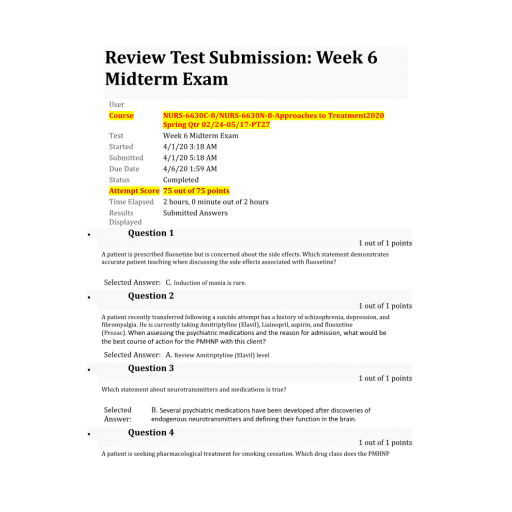 NURS 6630C - NURS 6630N Midterm Exam 3 (75 out of 75)