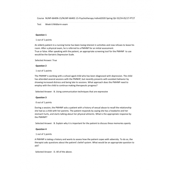 NUNP 6640N - NUNP 6640C Midterm Exam 2 NUNP 6640N - NUNP 6640C Midterm Exam 2
