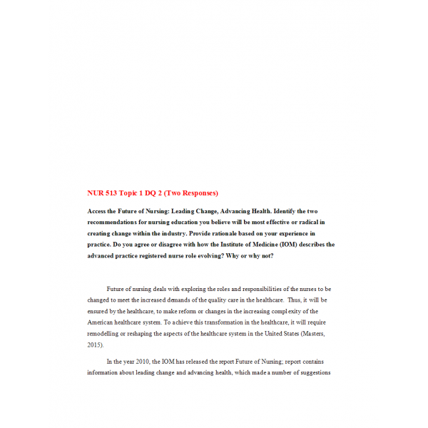 NUR 513 Topic 1 DQ 2 (Two Responses) NUR 513 Topic 1 DQ 2 (Two Responses)