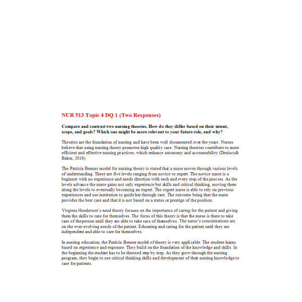 NUR 513 Topic 4 DQ 1 (Two Responses) NUR 513 Topic 4 DQ 1 (Two Responses)
