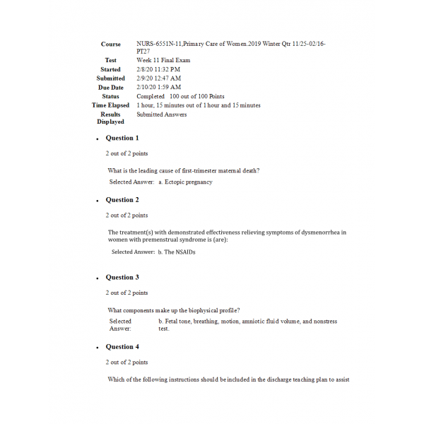 NURS 6551N Final Exam (100 out of 100)