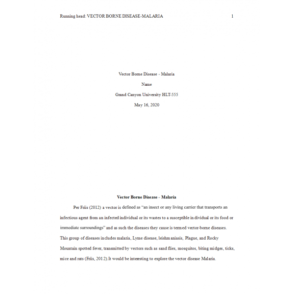HLT 555 Week 4 Benchmark Assignment, Global Warming and Vector-Borne Diseases - Malaria HLT 555 Week 4 Benchmark Assignment, Global Warming and Vector-Borne Diseases - Malaria