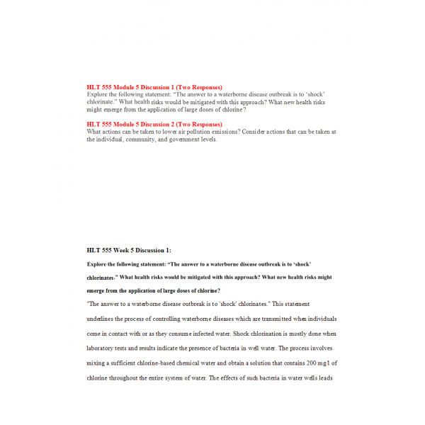 HLT 555 Week 5 Discussion 1 and 2 HLT 555 Week 5 Discussion 1 and 2