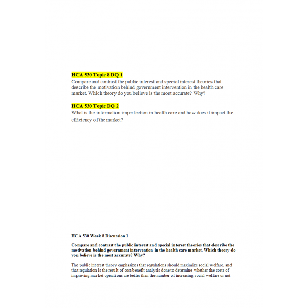HCA530 Topic 8 Discussion 1 and 2 with Answers HCA530 Topic 8 Discussion 1 and 2 with Answers