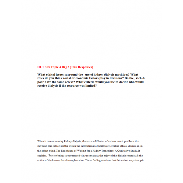 HLT 305 Topic 4 Discussion Question 2 (Two Responses)