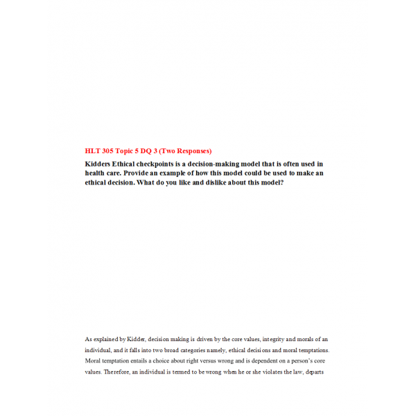 HLT 305 Topic 5 Discussion Question 3 (Two Responses) HLT 305 Topic 5 Discussion Question 3 (Two Responses)