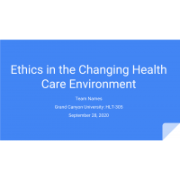 HLT 305 Topic 8 CLC Assignment, Ethics in the Changing Health Care Environment Presentation