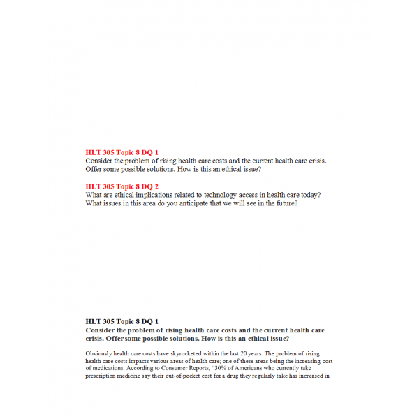 HLT 305 Topic 8 DQ 1 and 2 with Answers HLT 305 Topic 8 DQ 1 and 2 with Answers