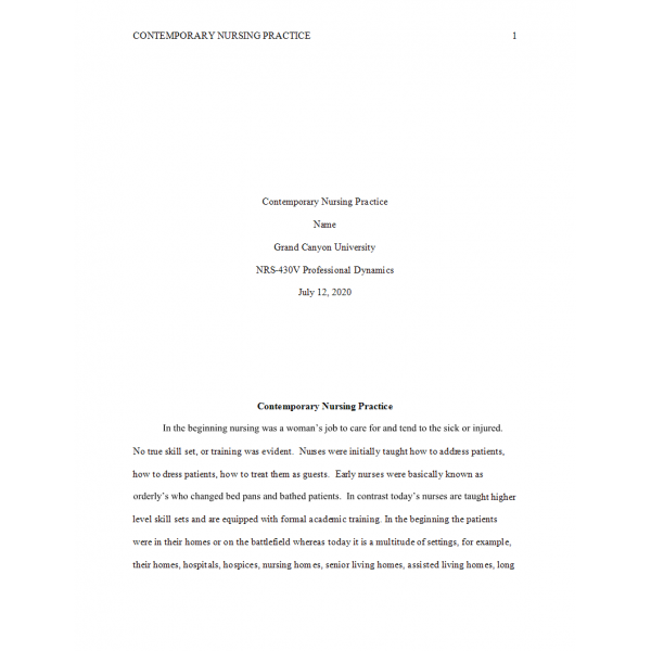 NRS 430V Topic 2 Assignment, Contemporary Nursing Practice 1 NRS 430V Topic 2 Assignment, Contemporary Nursing Practice 1