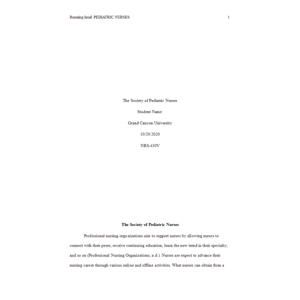 NRS 430V Topic 5 Assignment, Professional Association Membership (The Society of Pediatric Nurses) NRS 430V Topic 5 Assignment, Professional Association Membership (The Society of Pediatric Nurses)