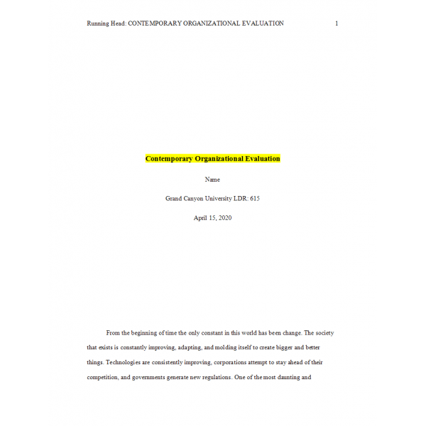 LDR 615 Topic 6 Assignment, Contemporary Organizational Evaluation 2