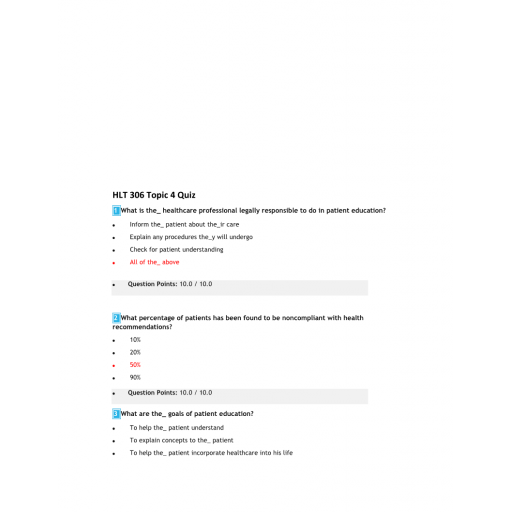 HLT 306V Topic 4 Quiz 1