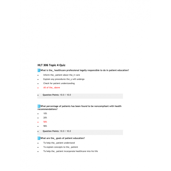 HLT 306V Topic 4 Quiz 1 HLT 306V Topic 4 Quiz 1