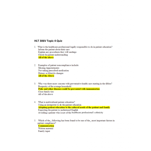 HLT 306V Topic 4 Quiz 2