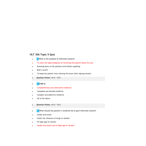 HLT 306V Topic 5 Quiz 1