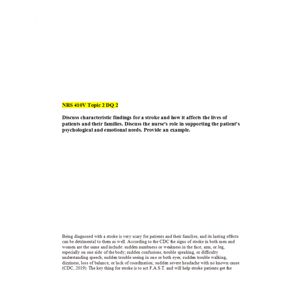 NRS 410V Topic 2 Discussion Question 2 NRS 410V Topic 2 Discussion Question 2