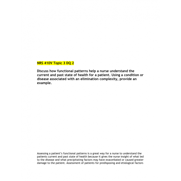NRS 410V Topic 3 Discussion Question 2 NRS 410V Topic 3 Discussion Question 2