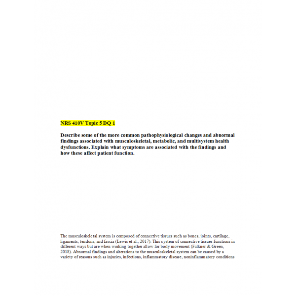 NRS 410V Topic 5 Discussion Question 1 NRS 410V Topic 5 Discussion Question 1