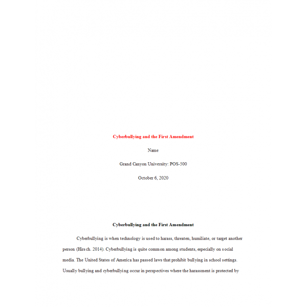 POS 500 Topic 5 Assignment, Cyberbullying and the First Amendment POS 500 Topic 5 Assignment, Cyberbullying and the First Amendment