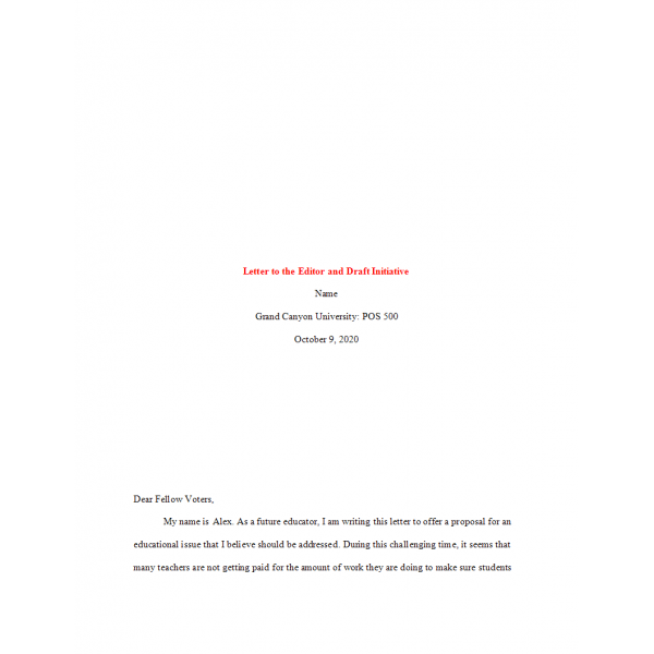 POS 500 Topic 6 Assignment, Letter to the Editor POS 500 Topic 6 Assignment, Letter to the Editor