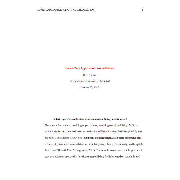 HCA 460 Week 3 Assignment, Home Care Application Accreditation