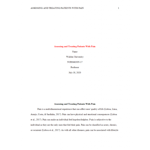 NURS 6630N Week 7 Assgnment, Assessing and Treating Patients With Pain