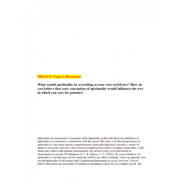 PHI 413V Topic 1 Discussion Question 1