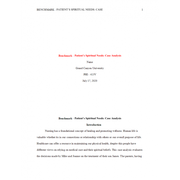 PHI 413V Topic 4 Benchmark Assignment, Spiritual Needs Assessment and Reflection 2 PHI 413V Topic 4 Benchmark Assignment, Spiritual Needs Assessment and Reflection 2