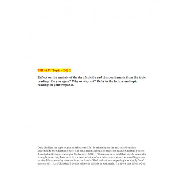 PHI 413V Topic 4 Discussion Question 2 PHI 413V Topic 4 Discussion Question 2