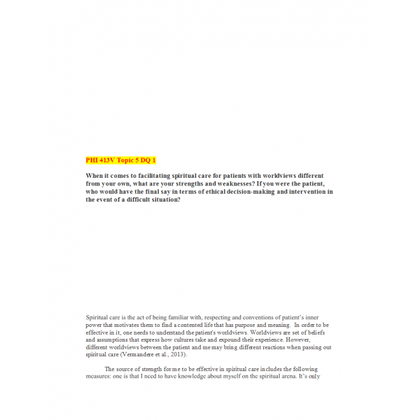 PHI 413V Topic 5 Discussion Question 2 PHI 413V Topic 5 Discussion Question 2