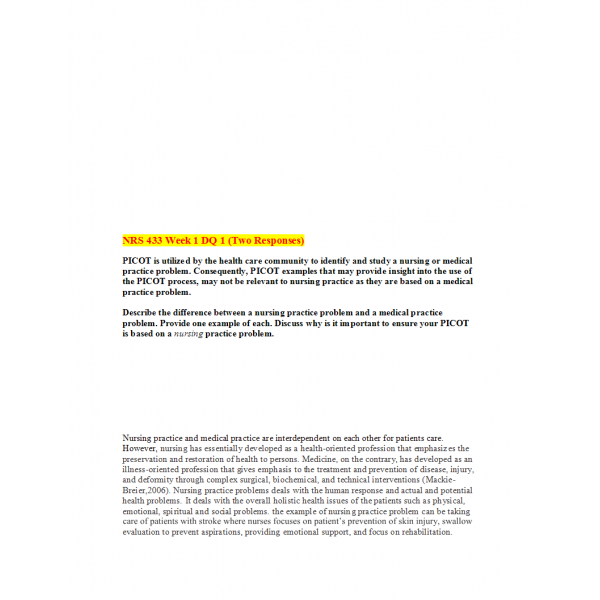NRS 433V Week 1 DQ 1 (Two Responses) NRS 433V Week 1 DQ 1 (Two Responses)