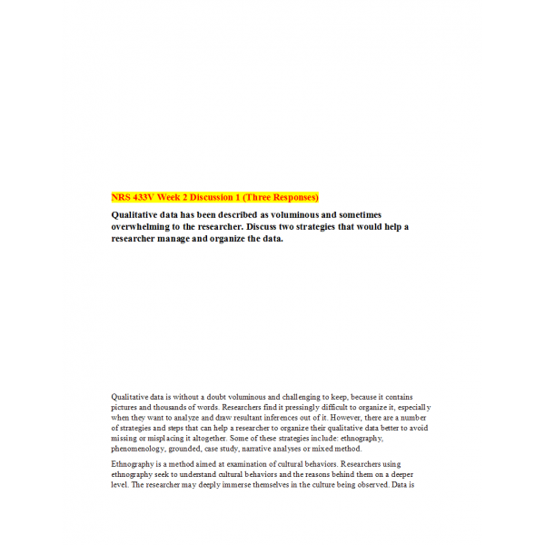 NRS 433V Week 2 Discussion Question 1 (03 Responses)