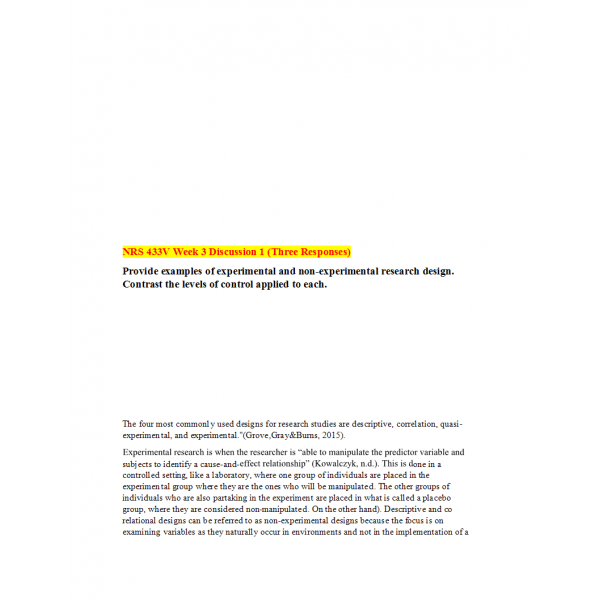 NRS 433V Week 3 Discussion Question 1 (03 Responses)