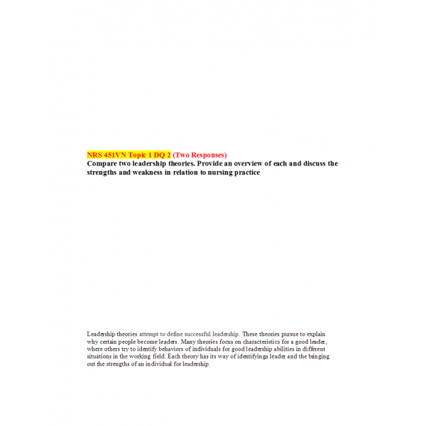 NRS 451VN Week 1 DQ 2 (Two Responses) NRS 451VN Week 1 DQ 2 (Two Responses)