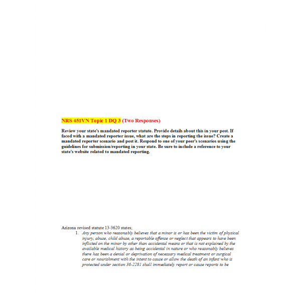 NRS 451VN Week 1 DQ 3 (Two Responses) NRS 451VN Week 1 DQ 3 (Two Responses)