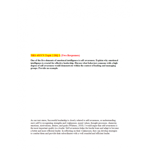 NRS 451VN Week 2 DQ 1 (Two Responses) NRS 451VN Week 2 DQ 1 (Two Responses)